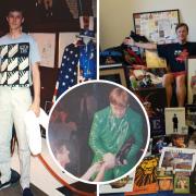 Mark Underwood with collection. Inset: Elton John giving Mark an autograph