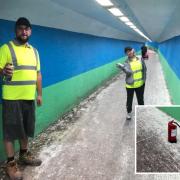 Street artists won't let vandals get in the way of their plans after a fire extinguisher was set off in Cow Lane subway in Garston. Credit: Cllr Steve Cavinder/Dee Solanki