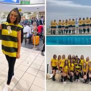 Sammy Brown and the hens dressed up in Watford attire and waltzed through Luton Airport!