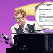 Elton John Picture: PA, Inset: Ticketmaster email Picture: Peter Morgan