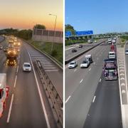Left, the truckers convoy was out in 2021 and (right) in 2020.