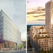 CGIs of the office building and the residential tower of The Clarendon development which is under construction in Clarendon Road in Watford. Image: Regal London