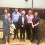 left to right: Dr Kevin Barrett, Dr Jane Halpin, Dr Mike van der Watt, Sir David Sloman, Dr Niall Keenan, and Jessica Peplow. Image: West Hertfordshire Teaching Hospitals NHS Trust