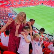Brothers Harvey, 10, and Zach, 8, and mum Steph at Wembley Stadium