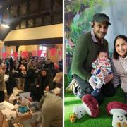 Left: a Baby Fair held in St Albans. Right: a family who attended an event in the borough of Dacorum.
