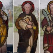 The three stained glass windows now on display again. Images: Martin T Brooks