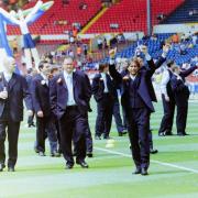 Andrew French, hands in pockets, next to Watford skipper Robert Page before the 1999 Play-Off Final at Wembley.