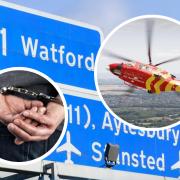 M25 sign/Essex and Herts Air Ambulance/arrest image