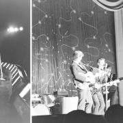 Bo Diddley, left, and the Everly Brothers on stage in Watford in 1963.