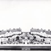 A photo of the architectural model of what seem to be a proposed war memorial and housing development. Image: Arts University Bournemouth