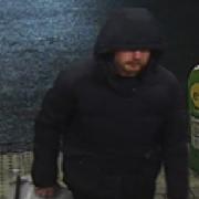 CCTV footage Herts police are using to find a man in connection with the theft.