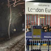 Euston station has been affected by the disruption. Left image shows damaged overhead cables. Right image shows stock image of Euston station.