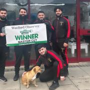Master cut team: (standing left to right) Sedat,Ozzy, Simon, Aaron (knelt: Jan with dog King)