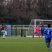 Jets keeper Lewis Lavin makes a fine save
