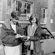 Nick Heyward signs an autograph for Liza Collier outside the test centre