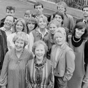 Members of the original cast pictured in October 1984