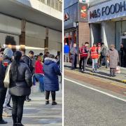 Evacuated shoppers in Queens Road and the High Street this morning.