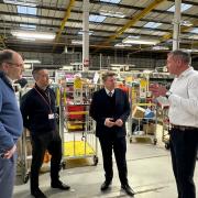 MP Dean Russell with Royal Mail Regional Operations Manager Adam Pestell, Operations Performance Lead Scott Calvert, and Customer Operations Manager Ian Searle. (L-R)