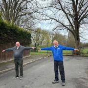Steve Middleton (left) and Cllr Chris Lloyd (right) in Manor Way where it would be extended to form the site access.