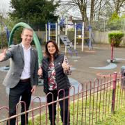 Watford Mayor Peter Taylor and Liberal Democrats council candidate Sham Begum at the playground.