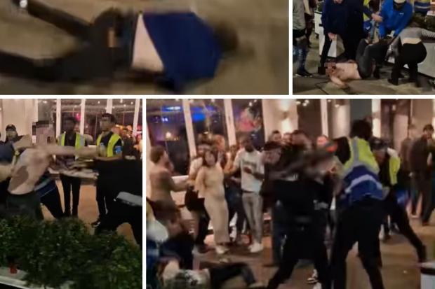 Stills from the video of the brawl.