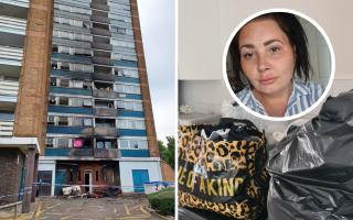 Danielle Mcpherson (inset) is collecting clothes and shoes for the families affected by the fire at the Abbey View tower block. Pictures: Left: Kimberley Hackett. Right: Danielle Mcpherson