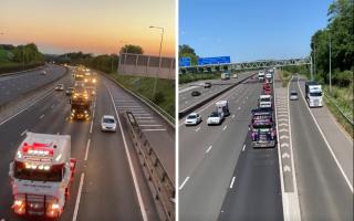 Left, the truckers convoy was out in 2021 and (right) in 2020.