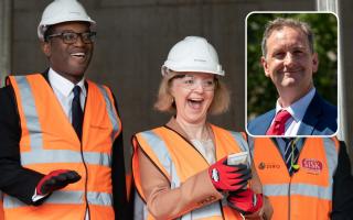 Prime Minister Liz Truss and Chancellor of the Exchequer Kwasi Kwarteng during a visit to a construction site for a medical innovation campus in Birmingham and (inset) Watford Labour parliamentary candidate Cllr Matt Turmaine. Photo: PA/Watford Labour