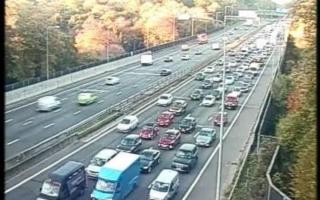 Traffic is building as four lanes have been closed on the M25 anticlockwise (closest to the camera) between junctions  17 and 16