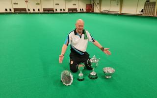 Tony Webb shows off his unprecedented trophy haul