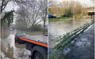 Cars were stranded after the River Colne burst its banks in Watford over the weekend.