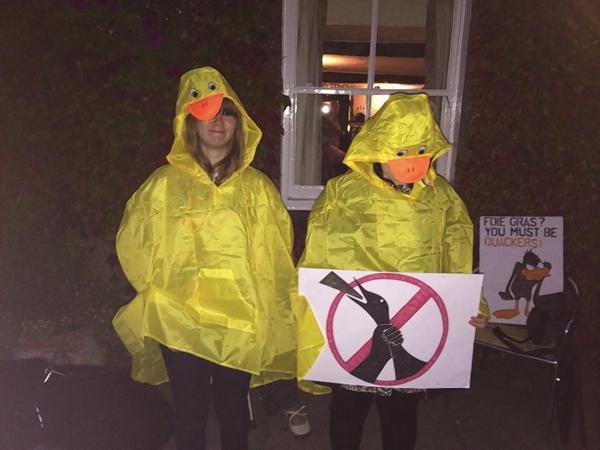 Peaceful protest outside Flaunden pub that sells foie gras