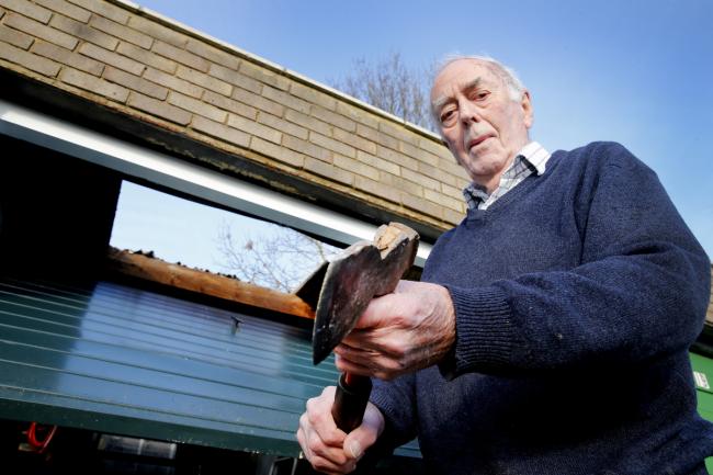 One of the would-be burglars fell through John Heathcote's garage roof