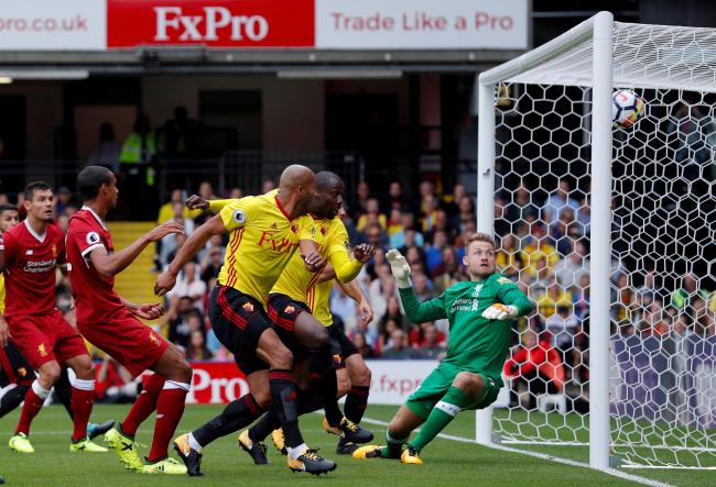 Stefano Okaka heads Watford in front after eight minutes. Picture: Action Images
