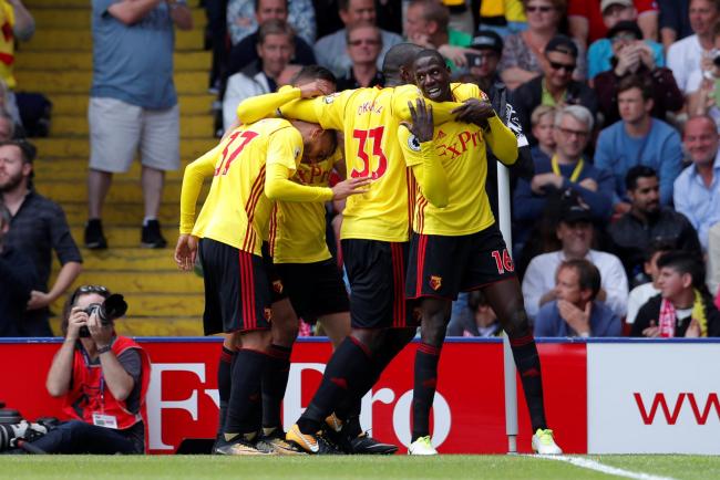 Watford's players celebrate Abdoulaye Doucoure's goal. Picture: Action Images