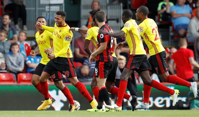 Etienne Capoue celebrates Watford's second goal which secured a 2-0 win at Bournemouth. Picture: Action Images