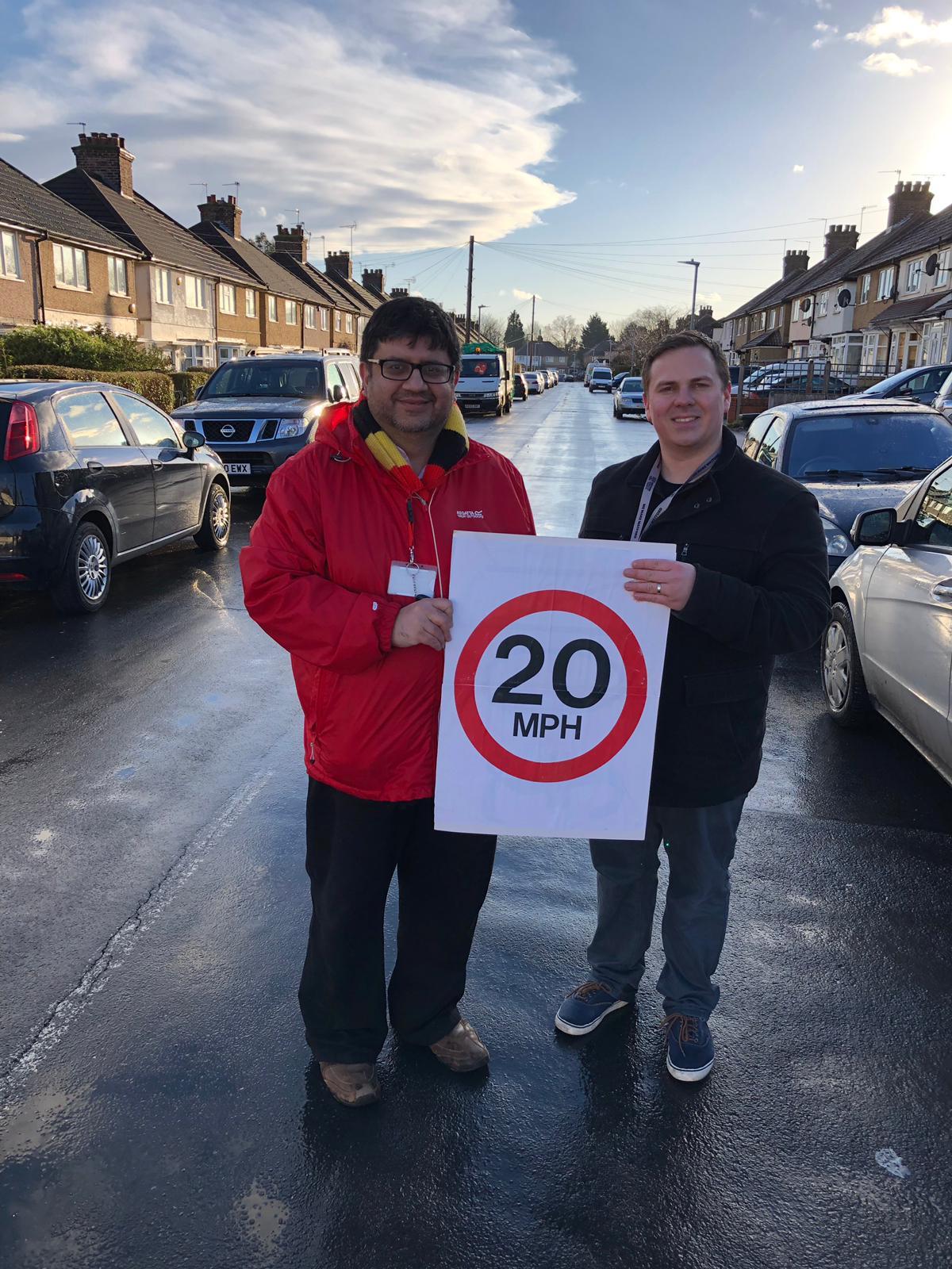 Cllr Asif Khan and Cllr Richard Smith pictured in 2019 as part of their campaign for a new 20mph zone in North Watford